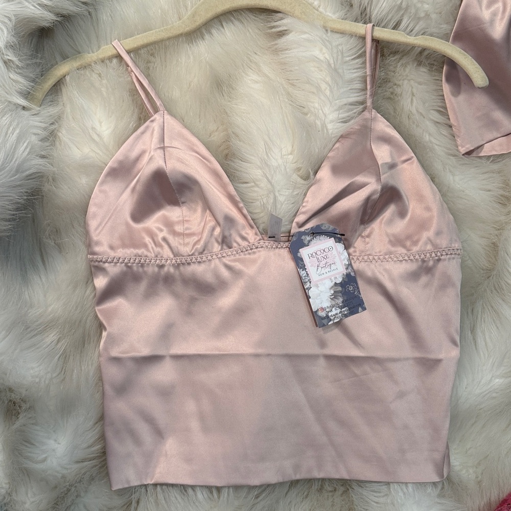 Satin Blush Bralette camisole adjustable straps stretch soft shimmer sz S or‎ M